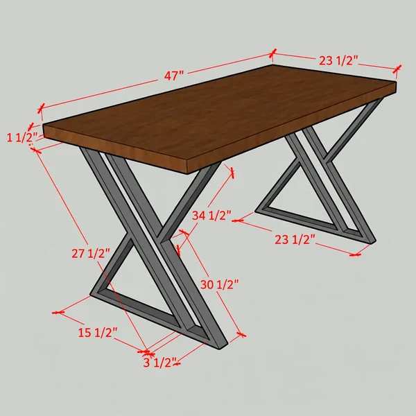 Wood table with steel X-frame legs
