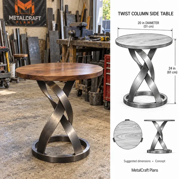 Walnut and twisted steel side table